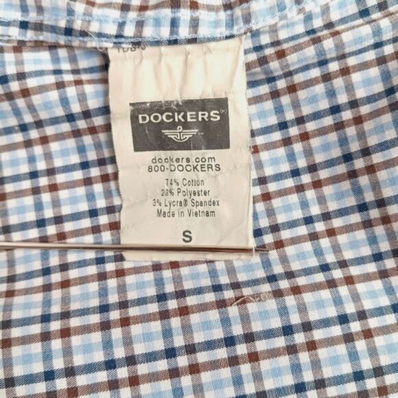 Vintage Y2K DOCKERS Men's Blue Plaid Stretch Button-Up Shirt Small Preppy - Picture 8 of 8